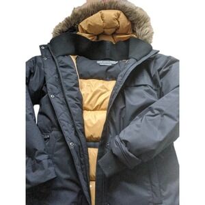 PraNa Zip & Snap Down Puffer Coat Hood Zips Off  FauxFur Navy Blue XS. Gorgeous!